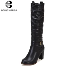 BONJOMARISA Plus Size 33-48 Mature Pleated mid-calf Boots Women 2019 High Heels Boots Ladies slip-on Shoes Woman BONJOMARISA Plus Size 33-48 Mature Pleated mid-calf Boots Women 2019 High Heels Boots Ladies slip-on Shoes Woman
