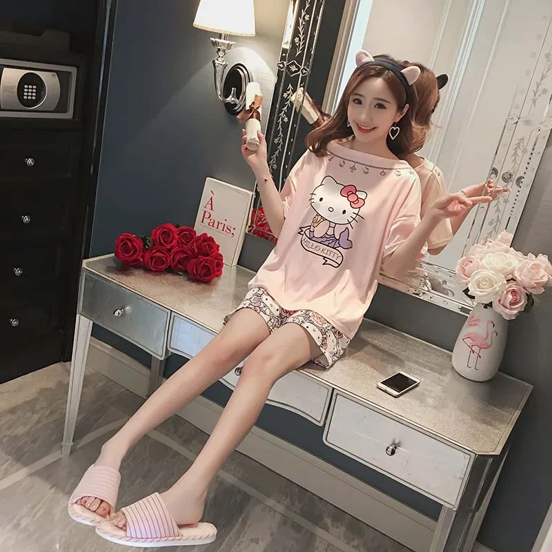 Женская фланелевая ночная рубашка hello kitty с длинным рукавом, банный халат, штаны, зимняя Милая Пижама с рисунком, Женская домашняя одежда, комплект одежды для сна