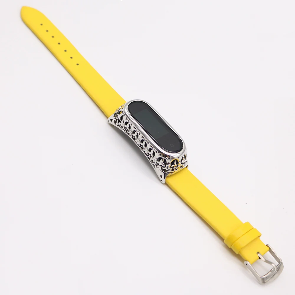 Yellow Винтажный полый чехол с кожаным ремешком для часов, высококачественный браслет для Xiaomi Mi 3 4, Сменные аксессуары для часов - Цвет ремешка: Yellow