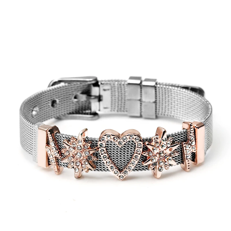 925 модные серебряные часы из нержавеющей стали, сетчатые браслеты для пояса для женщин и мужчин, пара, розовое золото, браслет с подвеской в виде сердца для влюбленных - Окраска металла: YD006-2