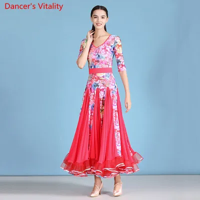 Only Dress as Photo Для взрослых современный танец сетки сплайсинга печати платье бальные национальный стандарт вальс джаз танцы конкурс представление наряды - Цвет: Only Dress as Photo