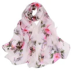 Женский шарф с принтом персика, Летний Тонкий длинный мягкий шарф, женская элегантная шаль с цветочным рисунком, дышащие шифоновые шарфы