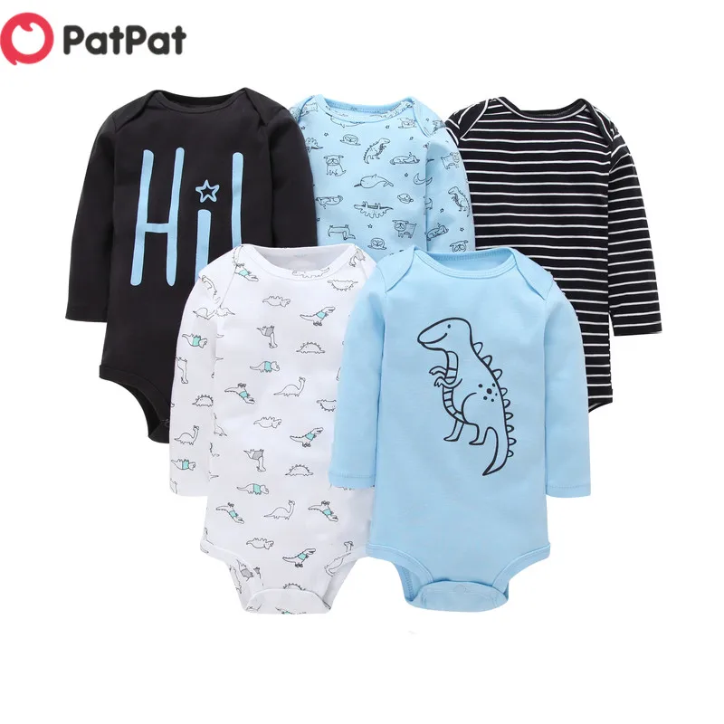 

PatPat 2020 New Arrival Summer and Spring 5-pack Baby Boys Letter Dinosaur Print Bodysuit Baby Toddler Boy One Pieces Clothes