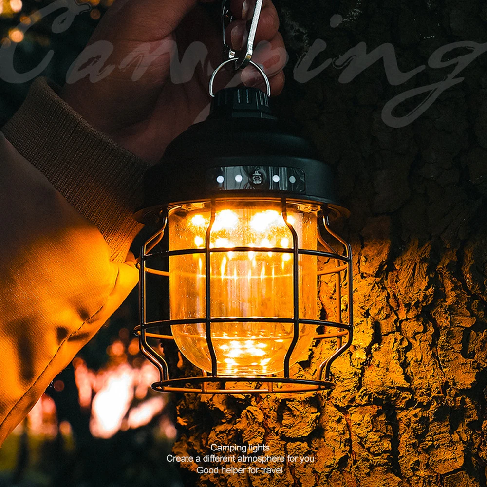 Mini Vintage Metal Hanging Lanterns 3500mah Battery Warm Light Led Camp