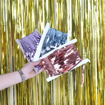 

1X2M Gold Silver Metallic Foil Tinsel Fringe Curtain Birthday Party Decoration Wedding Photography Backdrop Curtain Photo Props