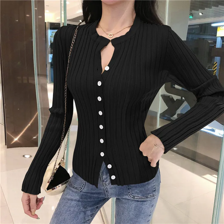Autumn Winter Women Cardigans Single Breasted Buttons Slim Long Sleeve Stretchy Knitted Jumper Tops Jacket M9N296