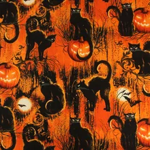 Половина ярда простой хлопок ткань с Хэллоуин Черный кот печати, ручной работы DIY одежды платье Ткань хлопок CR-178