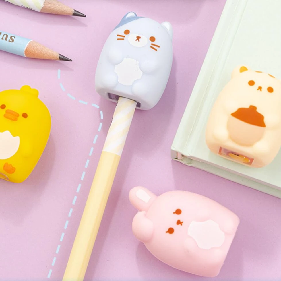 カワイイかわいい漫画の動物柔らかいゴム鉛筆削りかわいい文房具学校学生のための事務用品日本のアニメ 鉛筆削り Aliexpress