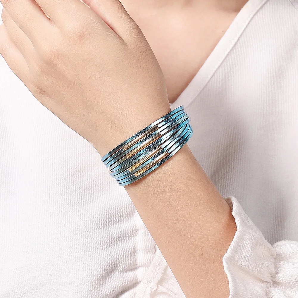 WYBU Four Styles Charm Bracelet for Women Teen Girl Multilayer Wide Leather Wrap Bracelet Jewelry Gift Idea Wristbands Jewelry for leather bracelet charm bracelet