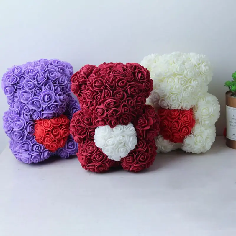 DropShipping 25cm Rose Bear Heart Artificial Flower Rose Teddy Bear For Women Valentine's Wedding Birthday Christmas Gift