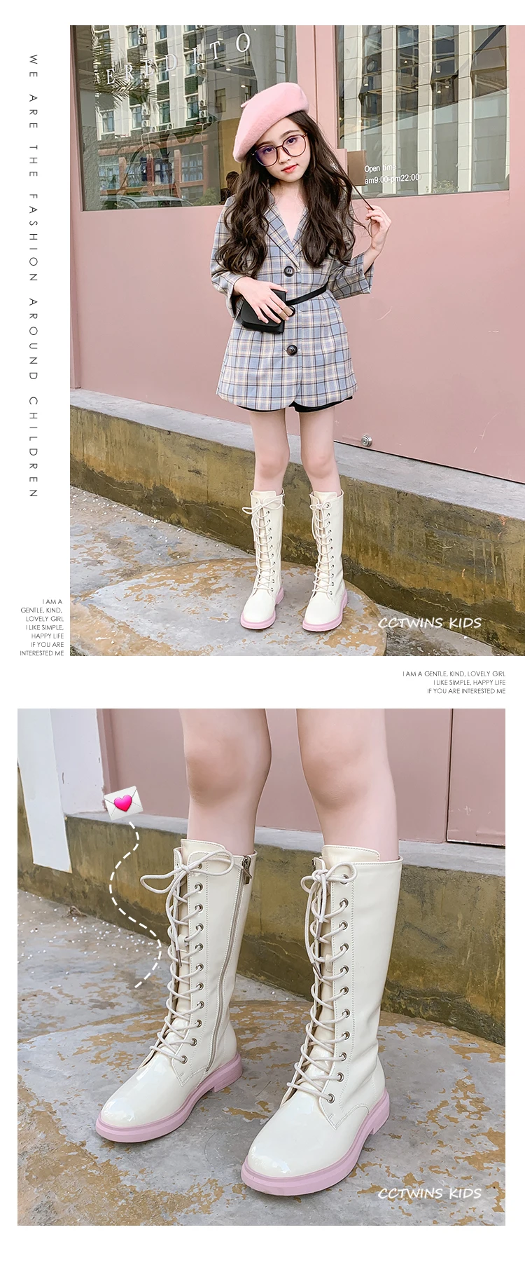 CCTWINS Kids Shoes Winter Fashion Girls High Boots Children Lace Casual Shoes for Toddler Black Leather Martin Boots HB059