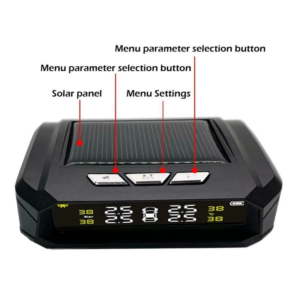Беспроводной Солнечный TPMS ЖК-монитор давления в шинах автомобиля+ 4 внешних датчика