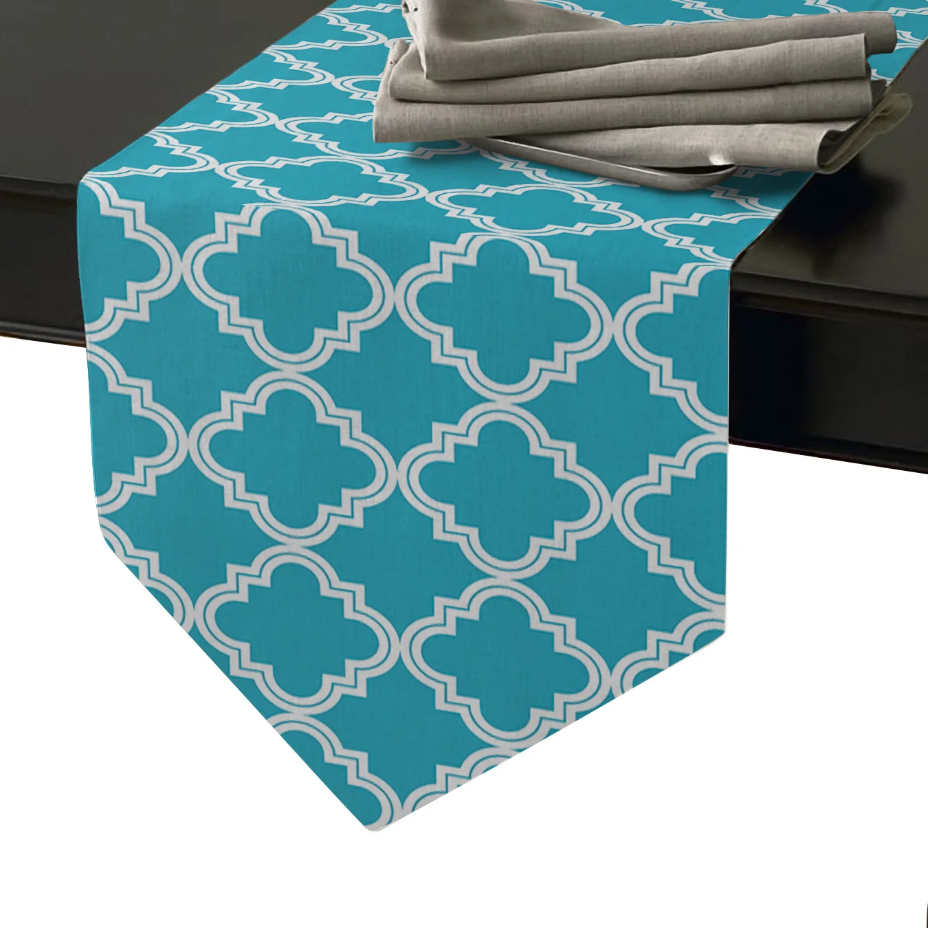 Blue Moroccan Geometric Checks Printed Table Runner Christmas Decorations for Home Table Runners for Wedding Party Home Decor