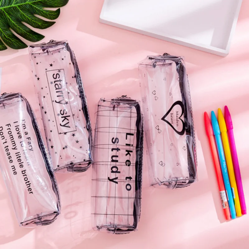 Transparent Letter Star Heart School Pencil case Large Capacity pencil box Storage bag Stationery gift School Supplies