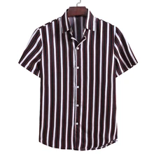 KISSQIQI Men Striped Short Sleeve Shirt Fashion Creative Turn-down Neck Shirt Loose Summer Male Tops Maximum Asian Size M-3XL