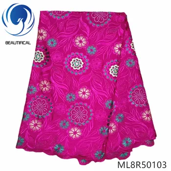 

BEAUTIFICAL african lace fabrics high quality embroidery swiss lace fabric for dress voile cotton lace with stones ML8R501