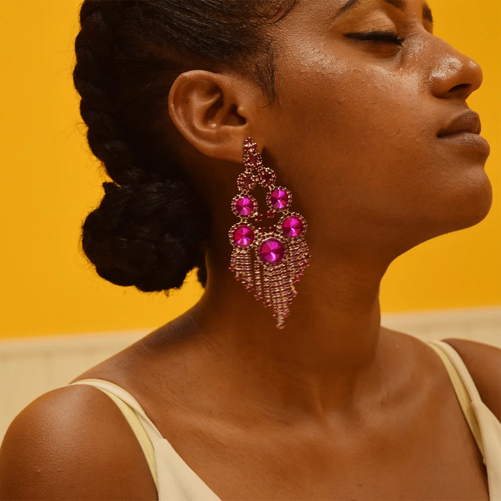 rhinestones tassel drop earring for womens (4)