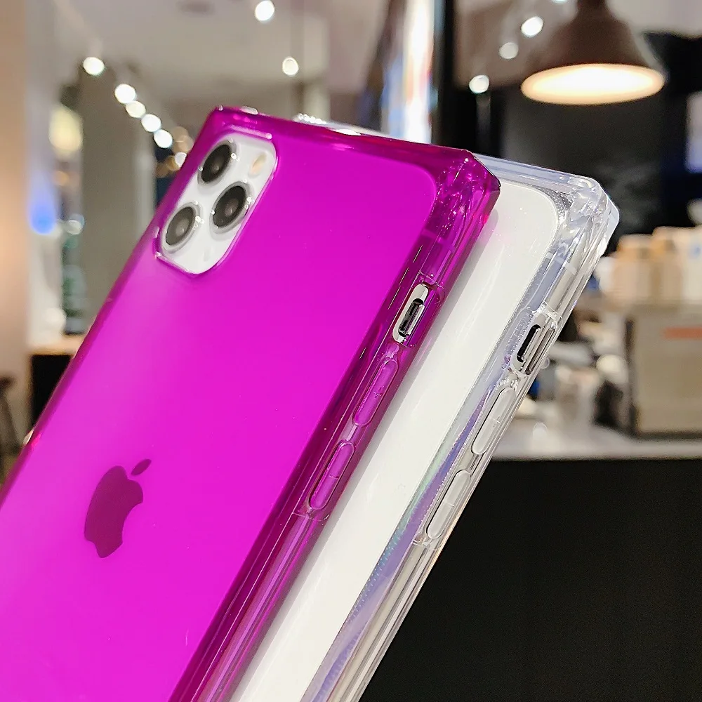 US $110.40 100PcsLot Clear Square Shockproof Phone Case For IPhone 12 Mini 11 Pro Max 6S 7 8 Plus SE2 XS XR MAX Candy Color Soft TPU Cover