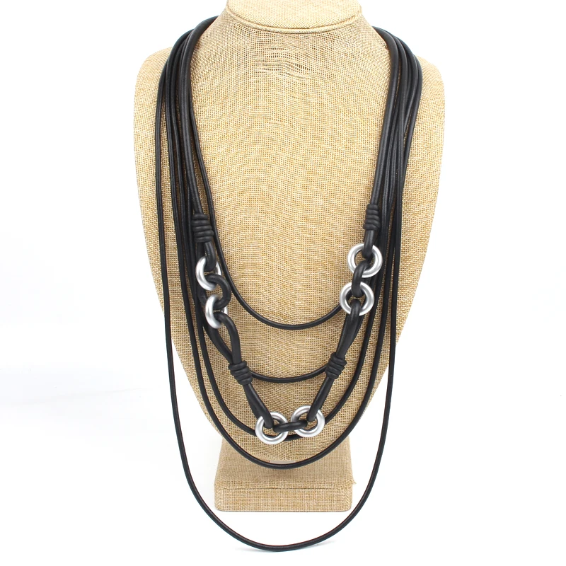 

YD&YDBZ Unique Design Black Rubber Cord Multilayer Necklace Pendant Handmade Long Section Women's Necklace Clothing Accessories