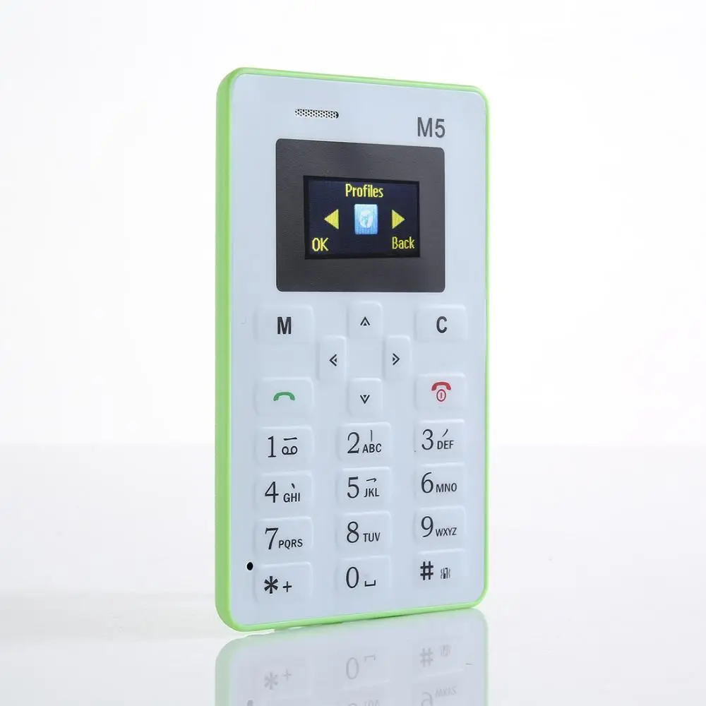 green Aiek M5 карта мобильный телефон мини карманный студенческий персональный ультра тонкий телефон Bluetooth Dialer Celular - Цвет: green