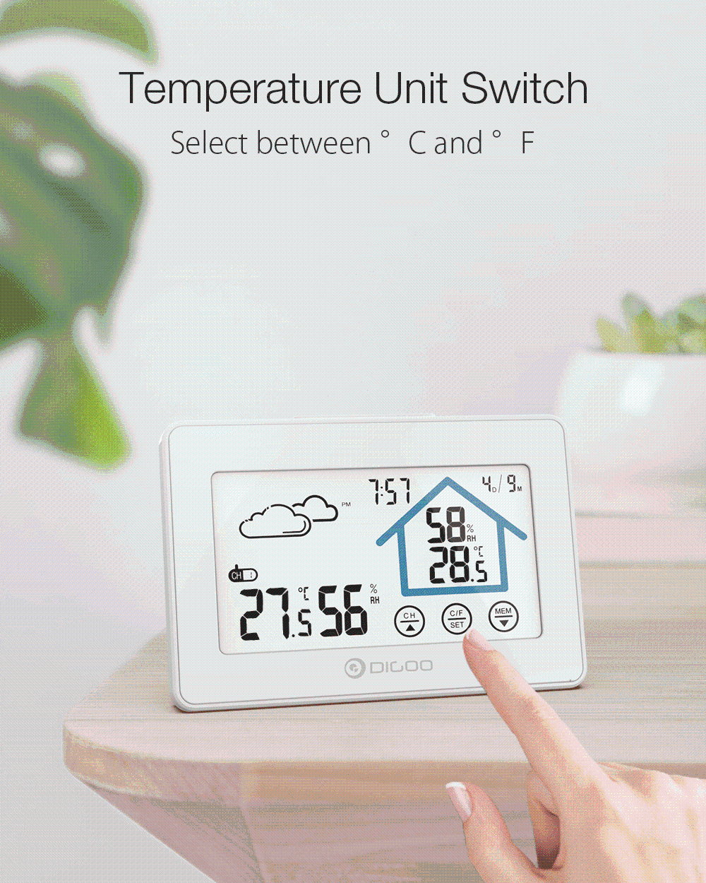 DIGOO DG-TH8380, метеостанция с сенсорным экраном, ежедневные часы, будильник с низкой батареей, термометр, гигрометр, датчик температуры и влажности