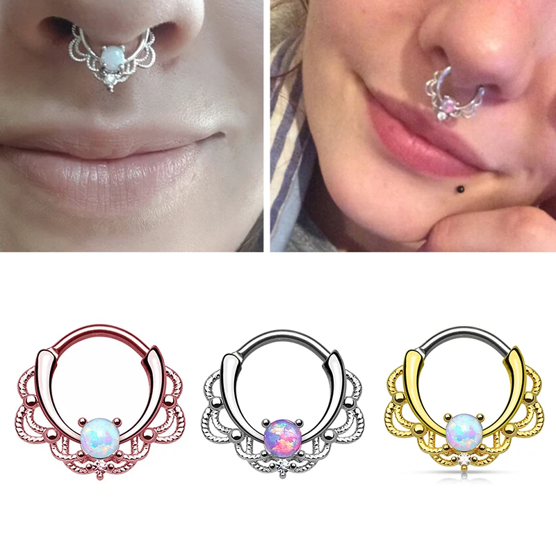 

1PC Real Pierced Nose Ear Rings Gem Cartilage Tragus Piercing Ear Septum Helix Clicker Rings Conch Piercing Jewelry