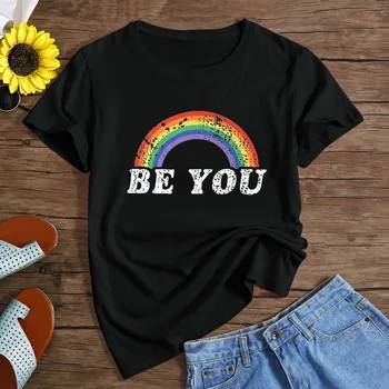 

Hillbilly Women Be You Letter Print T Shirt 2019 Summer Fashion Casual Rainbow Graphic Short Sleeve Toops Tees for Women Clothes