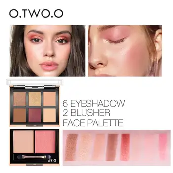 

O.TWO.O Highlighter Eyeshadow Palette Glitter Blusher 6 Colors Eyeshadow+2 Colors Blusher Contour Makeup Pallete TSLM1