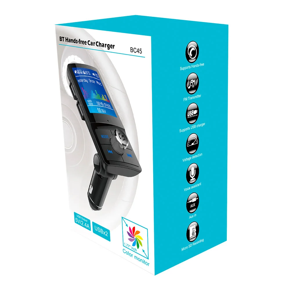 1,7" ЖК-Автомобильный MP3-плеер автомобильный Bluetooth fm-передатчик Aux In Music Bluetooth 4,2 Handsfree автомобильный комплект 2-USB зарядное устройство