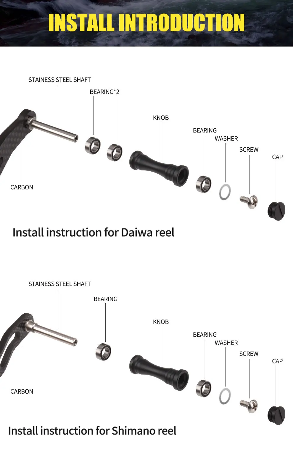 Kawa новая Рыболовная катушка стенд костюм для Shimano катушка Daiwa ручка аксессуар вес 2,8 г Длина 34 мм включает подшипник и шайбы