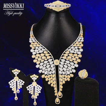 

missvikki Design Fashion Collar Trendy Bangle Earrings Necklace Ring Jewelry Set Full Water Drop Shape Luxury Wedding Jewelry