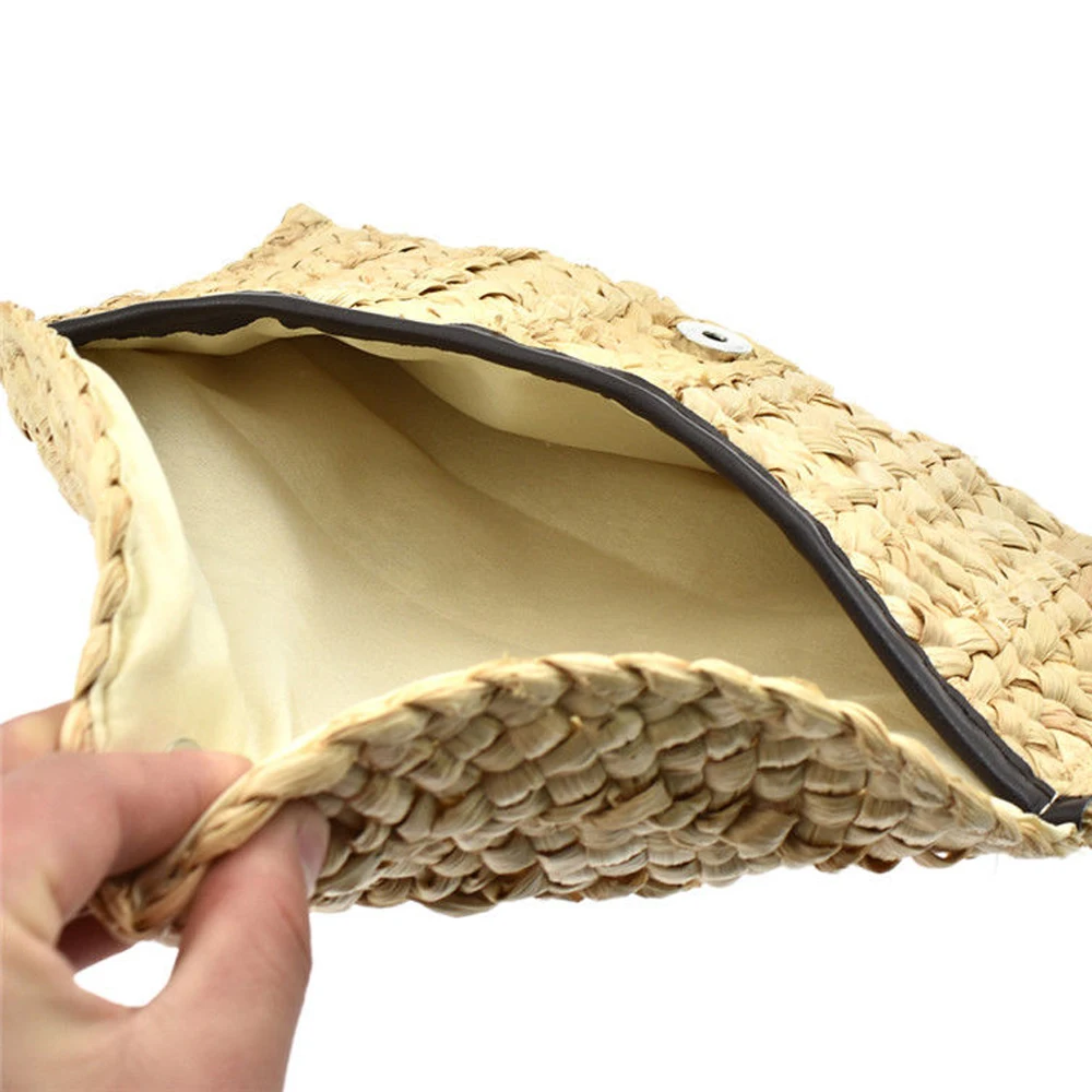 Fashion Women Boho Straw Knitted Clutch Braided Handbag Purses Summer Beach Bag Purse Holder