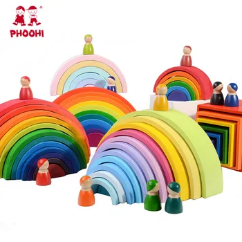 

Wooden Rainbow Blocks Wooden stacking toys grimms rainbow Wood Building Blocks Colorful rainbow Children kids Educational Toy