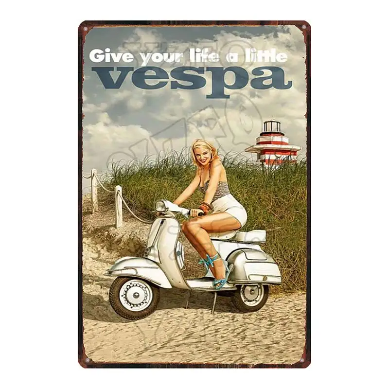 Vespa классический скутер мотоцикл оловянный гаражный знак металлические тарелки настенный паб домашний арт мотор декор железный плакат DU-5874A - Цвет: DU-5878