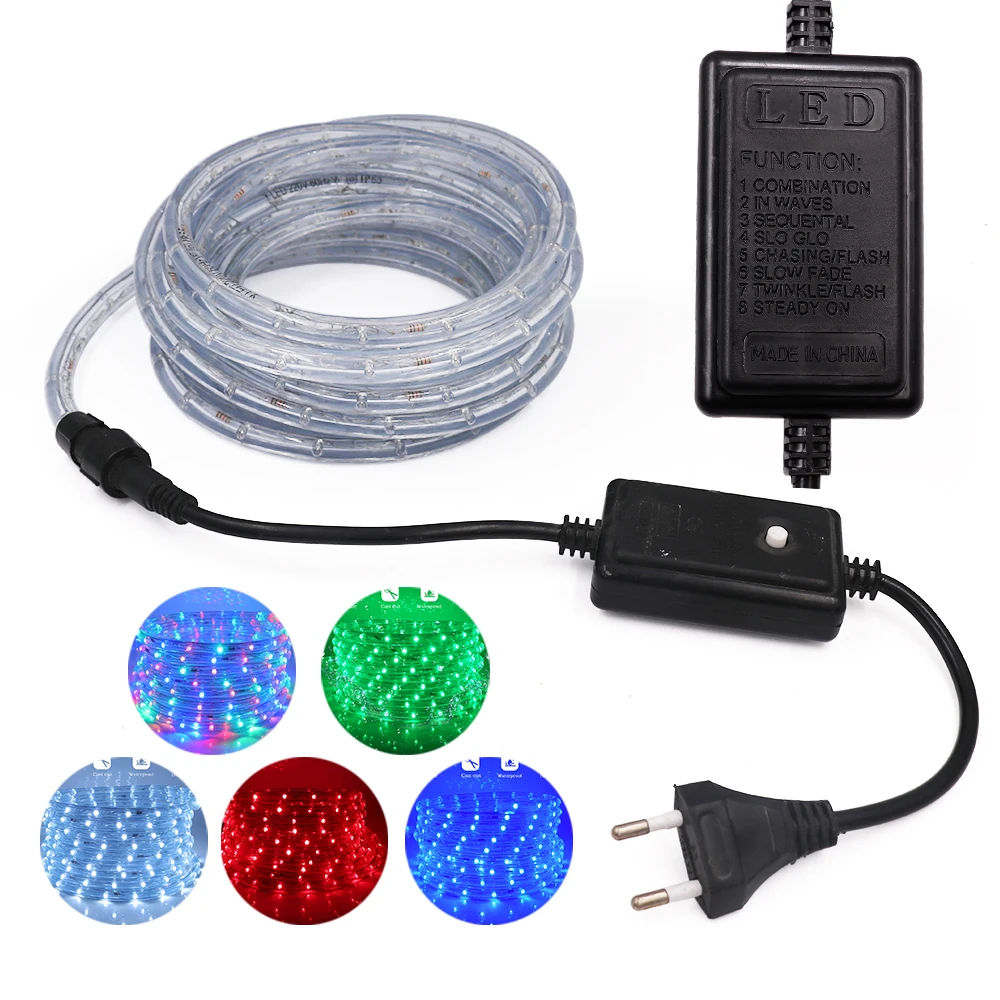 cigaret Hende selv ligevægt 220V Led Neon Strip 360 Round Rainbow Tube Light Manual Controller RGB LED  Rope Light Waterproof Flexible Strip Neon Sign