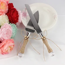 2 pçs bolo faca pá conjunto festa de casamento juta alças torta servidor festa de aniversário presente decoração do casamento utensílios(China)