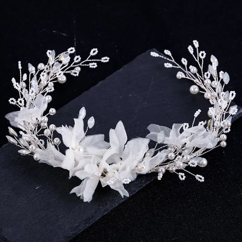 

Hand-woven Artificial Crystal Girls Women Hair Band White Flower Headdress Bride Wedding Head Jewelry Headband 50PE