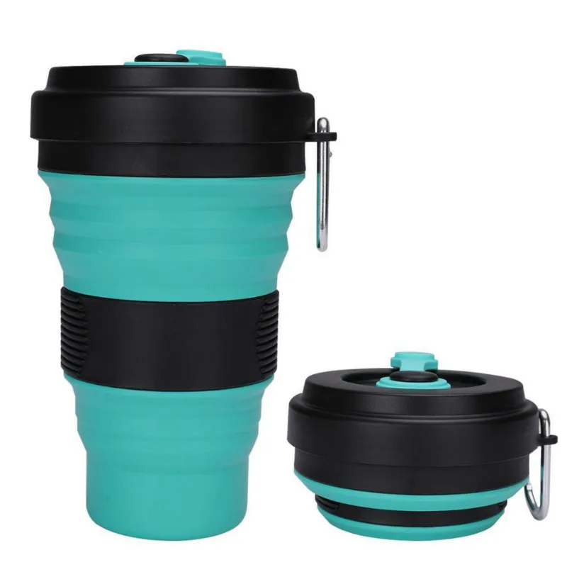 Aquamarine and black 550 мл наружная дорожная кружка кофейная чашка силиконовые складные чашки термоусадочные кофейные чашки молочные чашки бесстемная спортивная чашка 10 цветов чашка для питья - Цвет: Aquamarine and black