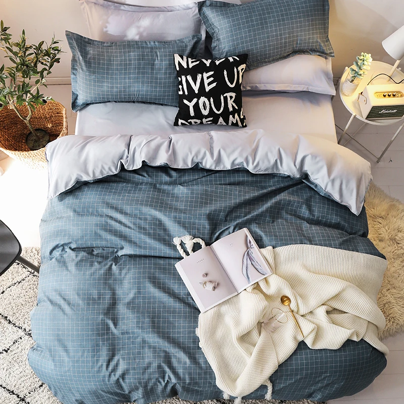  Classic bedding set 5 size grey blue flower bed linen 4pcs/set duvet cover set Pastoral bed sheet A