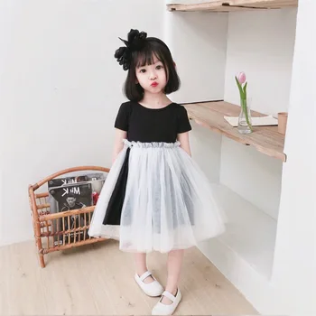 

Forest Girl's Fluffy Mesh Dress Baby Girl's Stitching Backless Princess Dress Children's Short Sleeved Dresses with Tutu Costume
