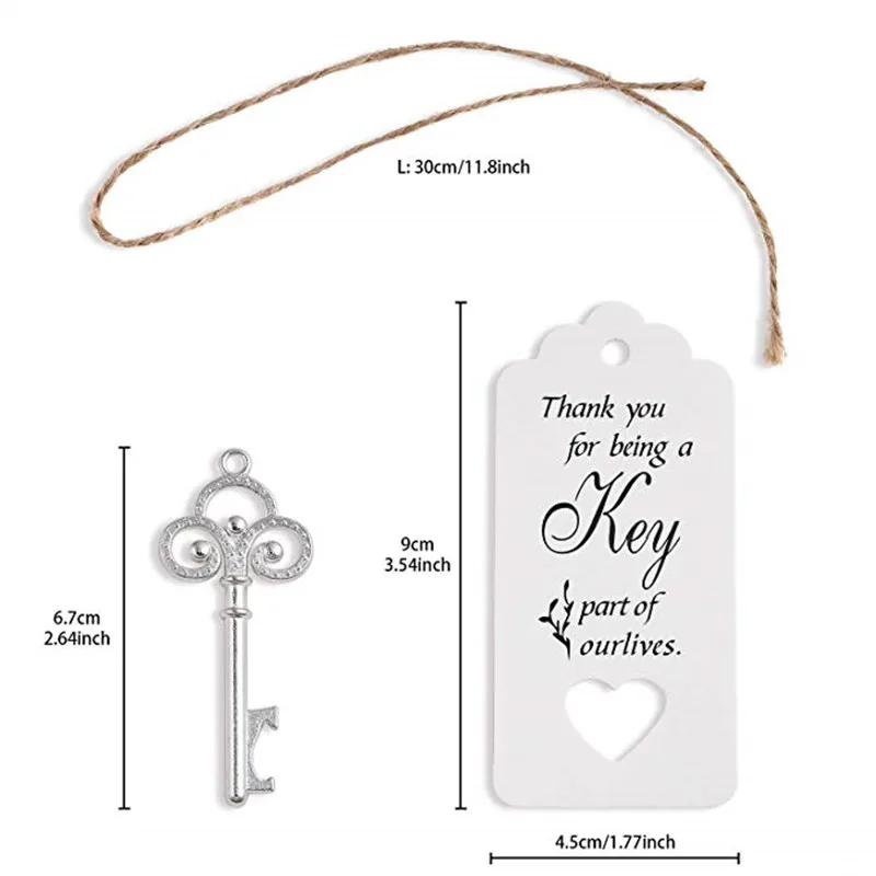 50 Pcs Key Opener for Wedding Bottle Opener with Tag Silver Gold Wedding Souvenir Decor Gift Party Favor Supplies