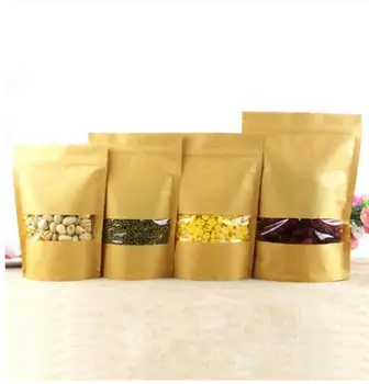 

100pcs Kraft Paper Bag Zip Lock Bag with Window Tea Packaigng Bag Sachet Kraft Bag Packaging for Nuts Snacks Sweets
