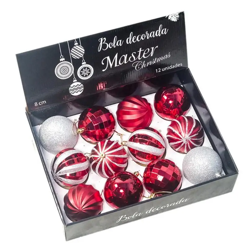 12Pcs/lot Christmas Tree Decor Ball Baubles Xmas Party Hanging Ball Xmas Decoration for home Navidad natal Ball 60mm 80mm - Цвет: F 8cm