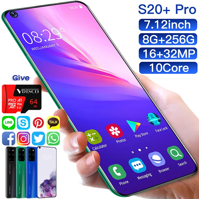 Смартфон S20 + PRO 7 2 дюйма HD 2320x1080 8 256 ГБ|Смартфоны| |
