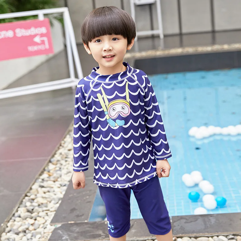 

KID'S Swimwear Boys' Cropped Pants Boxer Big Boy Split Type Long-sleeve Zipper Sun-resistant Baby Swim Bathing Suit Hot Springs