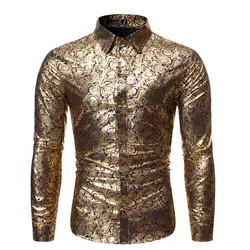 2019 Мужская модная универсальная бронзовая повседневная мужская рубашка с длинными рукавами и принтом