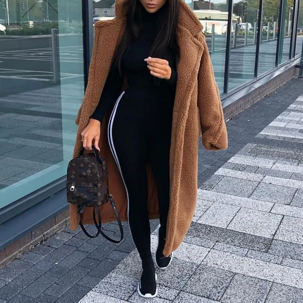 

Winter Teddy Bear Coat Women Fashion Faux Fur Long Coat Ladies Fashion Plush Fleece Overcoat Female Warm Oversize Outwear 2019