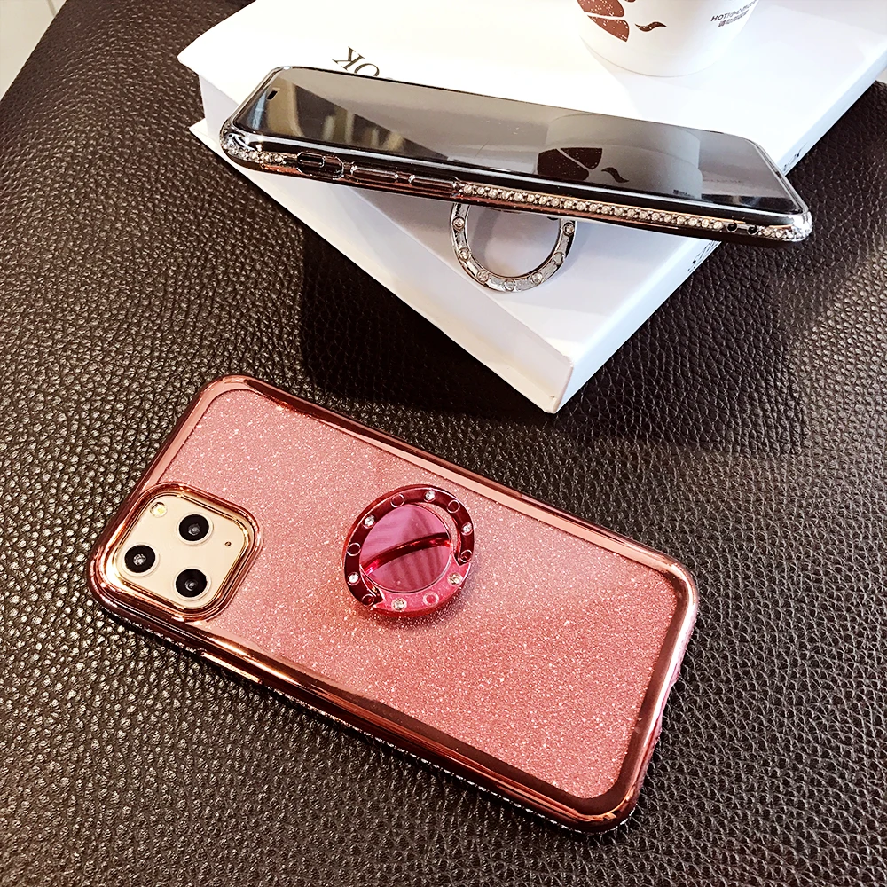 Блестящий Алмазный чехол для телефона для iPhone 11 11Pro Max X XS Max Xr 8 7 6S 6Plus Мягкий силиконовый магнитный держатель-кольцо для пальца задняя крышка