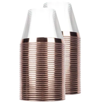 

60 Pieces Rose Gold Plastic Cups, 9 Oz Clear Plastic Cups with Rose Gold Rimmed, Wedding Party Disposable Plastic Cups - Rose Go