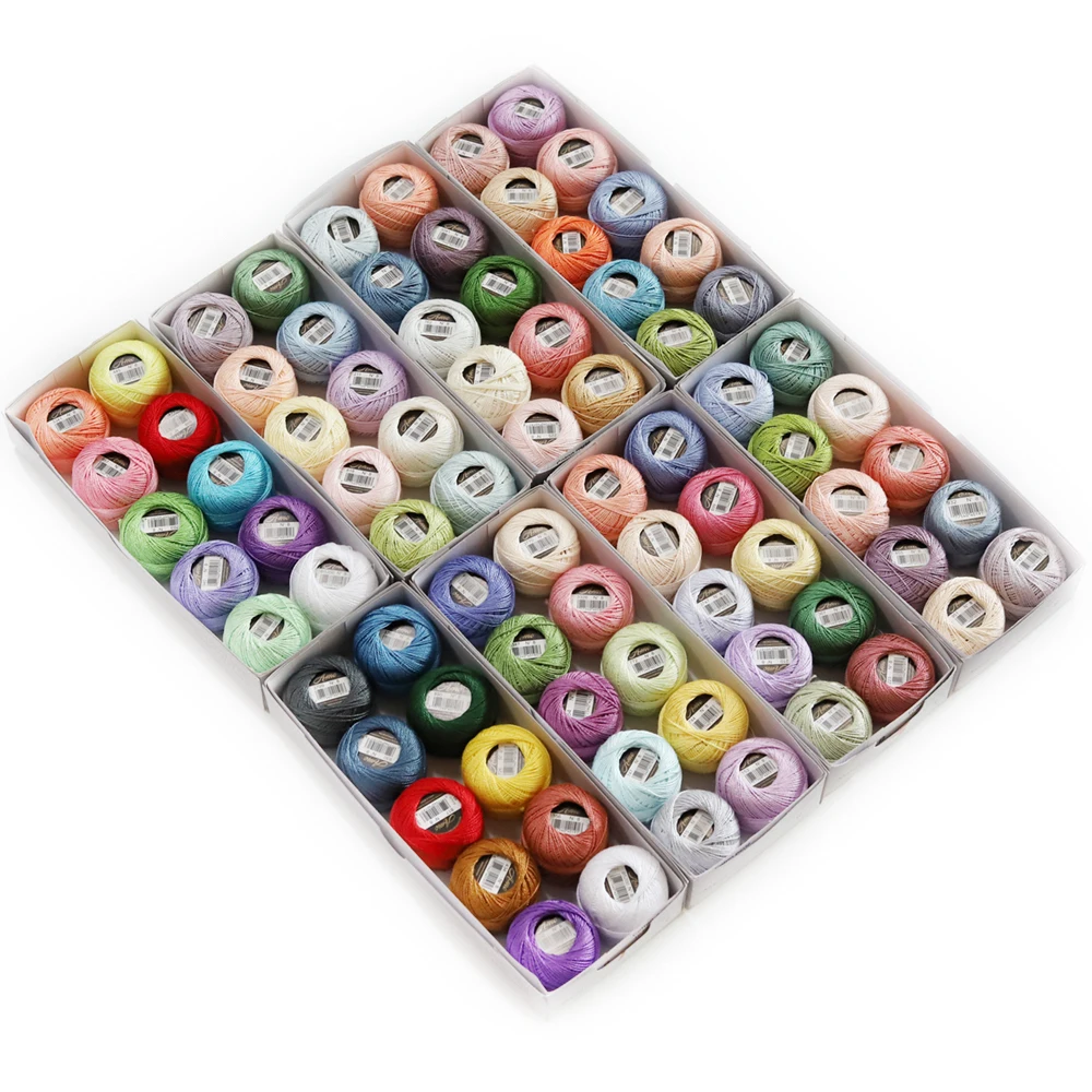 

AMO Size 8 Double Mercerized Egyptian Long Staple Cotton Ball 5 grams Embroidery Thread Craft Needlework 10 Color per Box
